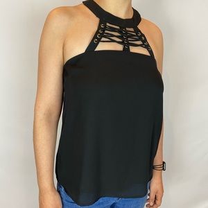 Black Halter Top With Décolleté Detail